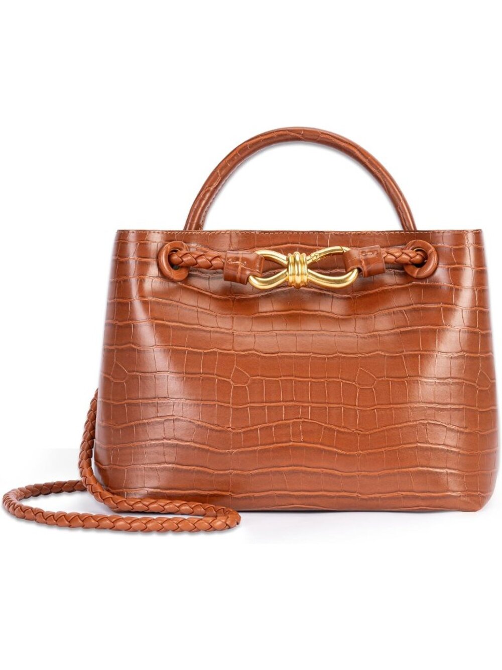 Women's C Brown Woven Leather Tote Handle Designer Handbag Shoulder Bag